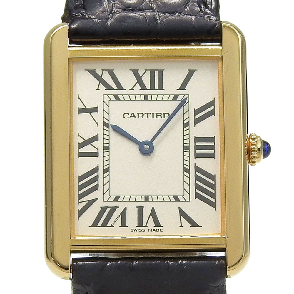 【CARTIER】カルティエ タンクソロLM W5200004 K18イエローゴールド×クロコダイル クオーツ アナログ表示 メンズ シルバー文字盤 腕時計