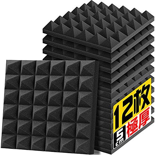 ☆新品☆YOPIN 吸音材 30*30*5cm 極厚 ウレタンフォーム 吸音対策 室内装飾 楽器 消音 騒音 防音 吸音パネル 両面テープ付き (1.08?（12枚）, 黒(ピラミッド形)) dd420f41