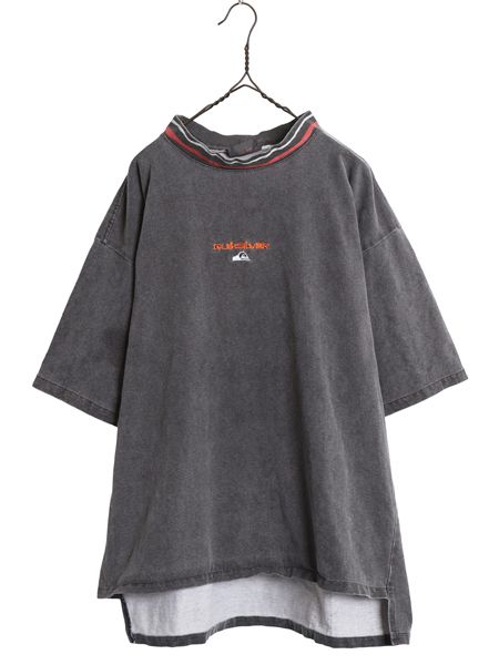 80s USA製 ☆ クイックシルバー モックネック 半袖 Tシャツ メンズ XL 古着 ヴィンテージ 旧タグ ヘビーウェイト オールド サーフ ロゴ刺繍