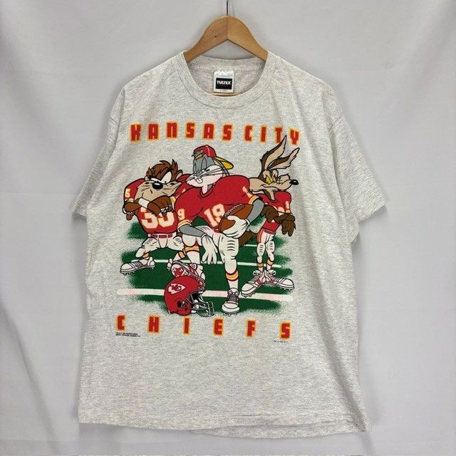 90年代 NFL KC CHIEFS Warner Bros MNFG Changes, Queens, NY BIG プリント イラスト Ｔシャツ サイズXL STAINED FADE 08052204 01