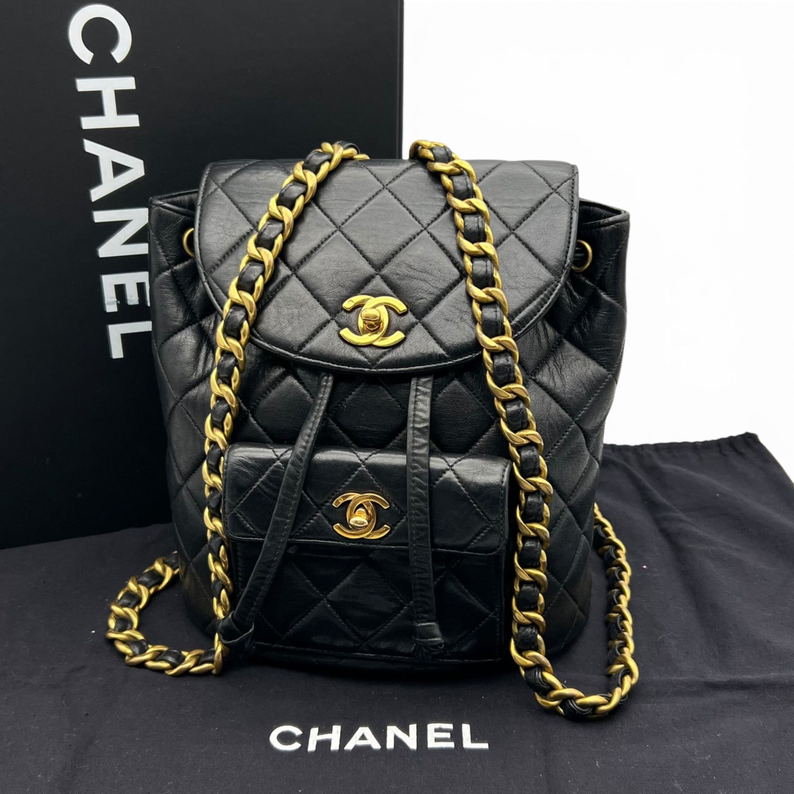 専用 シャネル カード有 デカココ チェーン リュック ブラック 黒 ラムスキン CHANEL シャネル マトラッセ チェーンリュック バックパック