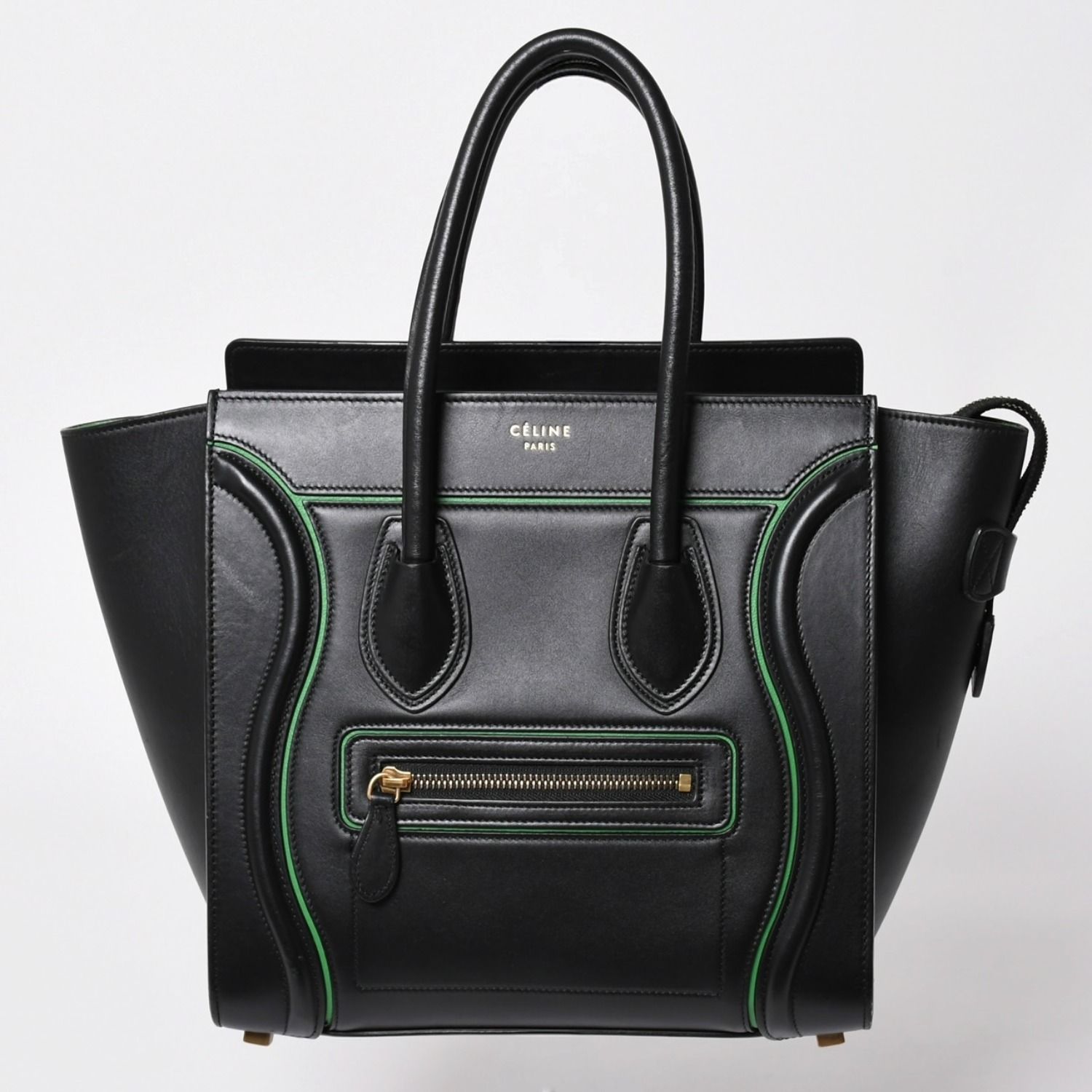 極美品 CELINE セリーヌ ラゲージマイクロショッパー ショルダーバッグ ハンドバッグ ブラック カーフスキン ボックスカーフ ゴールド金具 177423AAA 廃盤 中古 4a002087