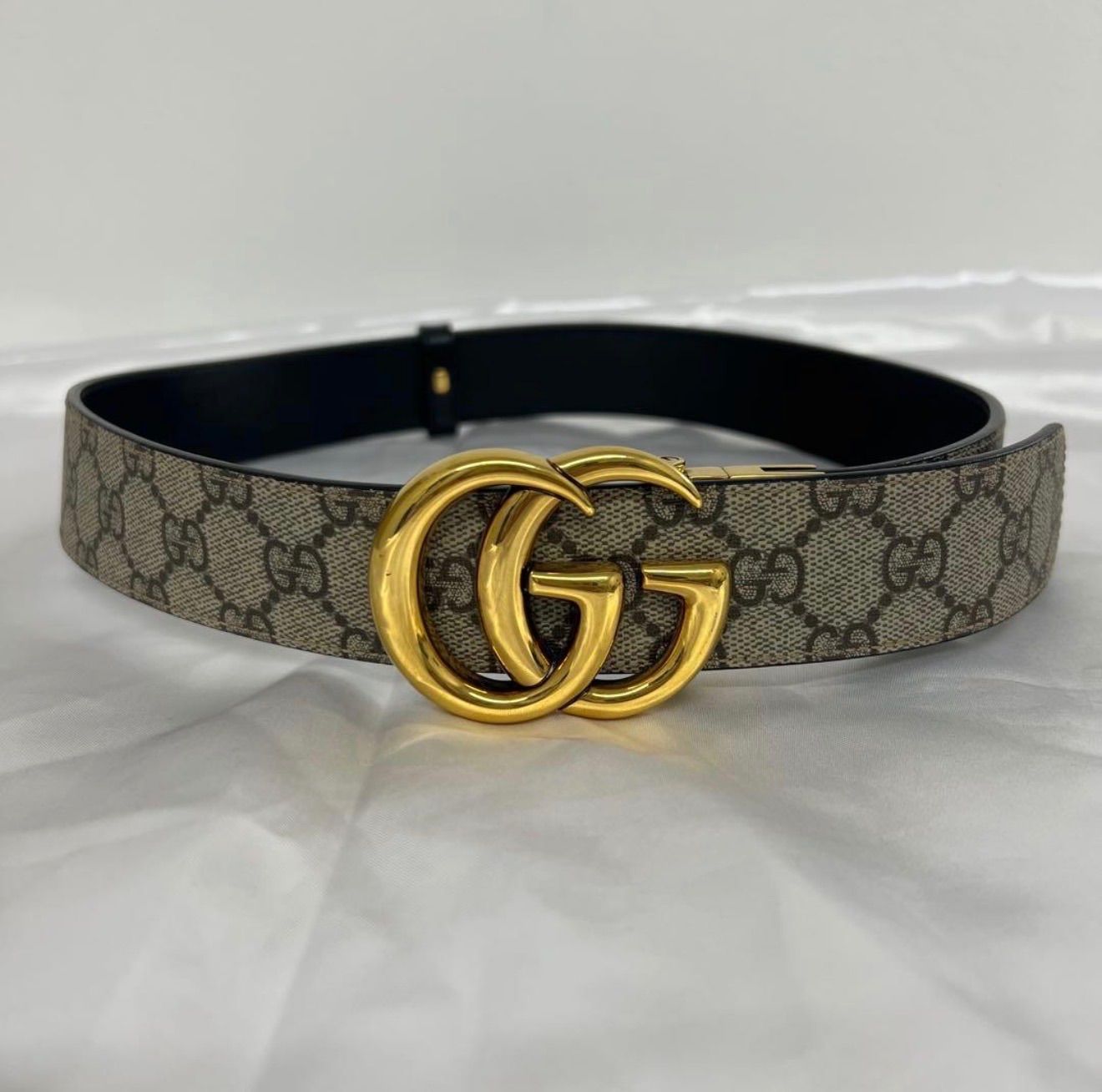 GUCCI グッチ　GGパターン　ベルト　リバーシブル　レザー　ブラック