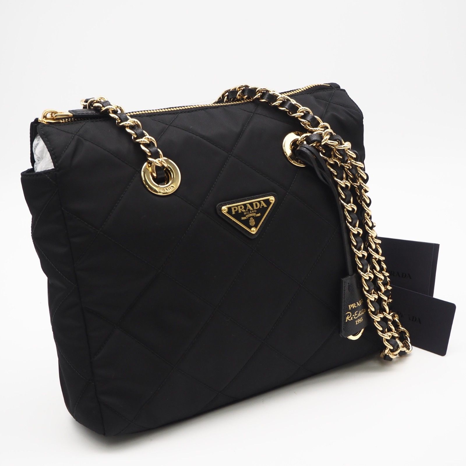★3日以内返品可★ 極美品 PRADA プラダ ナイロン Re-Edition1995 Re-Nylon チェーンショルダーバッグ NERO 1bg468 ショルダーバッグ ブラック ナイロン サフィアーノ レディース