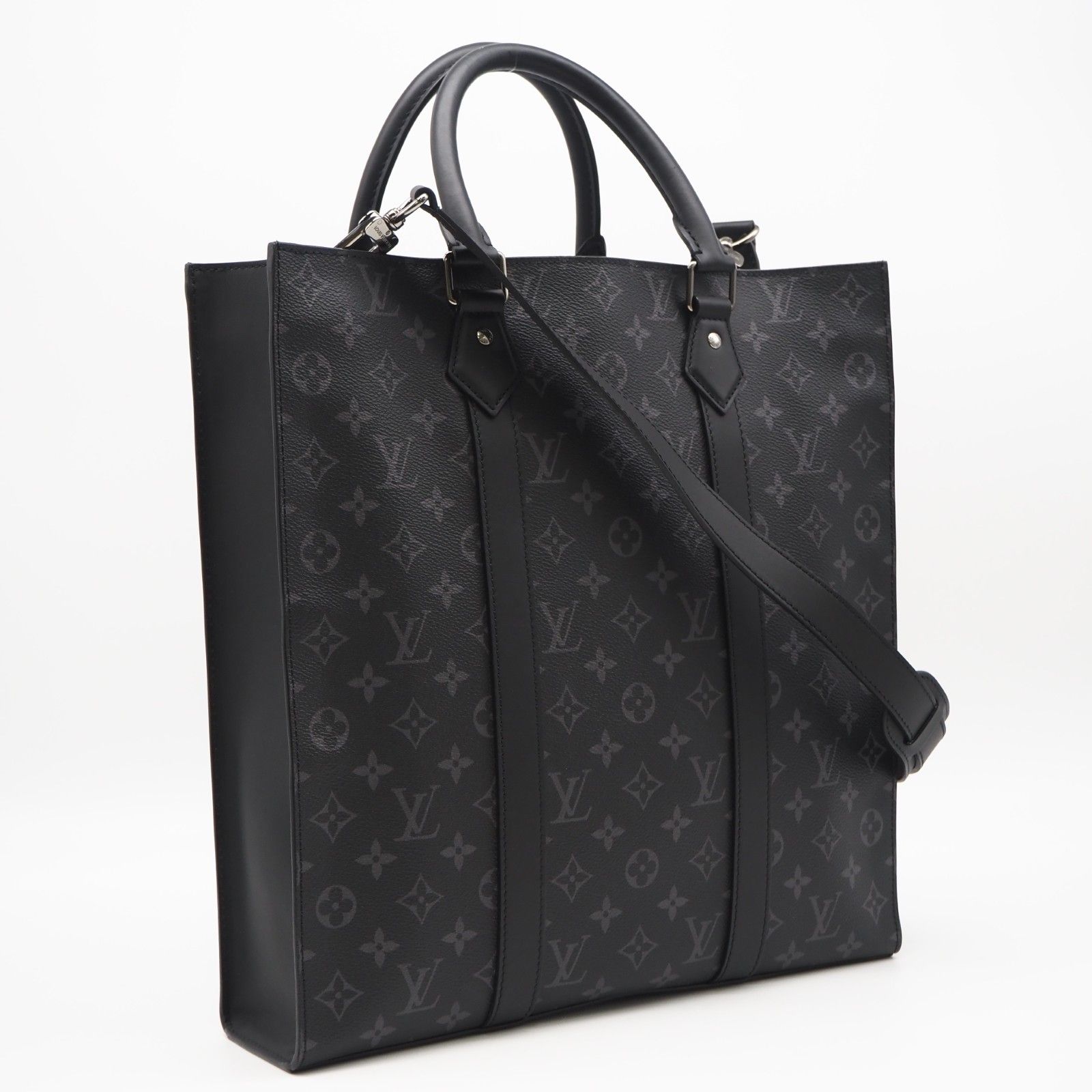 ★3日以内返品可★ 極美品 LOUIS VUITTON ルイ・ヴィトン モノグラム エクリプス サックプラ M46452 ハンドバッグ ブラック グレー コーティングキャンバス レザー メンズ