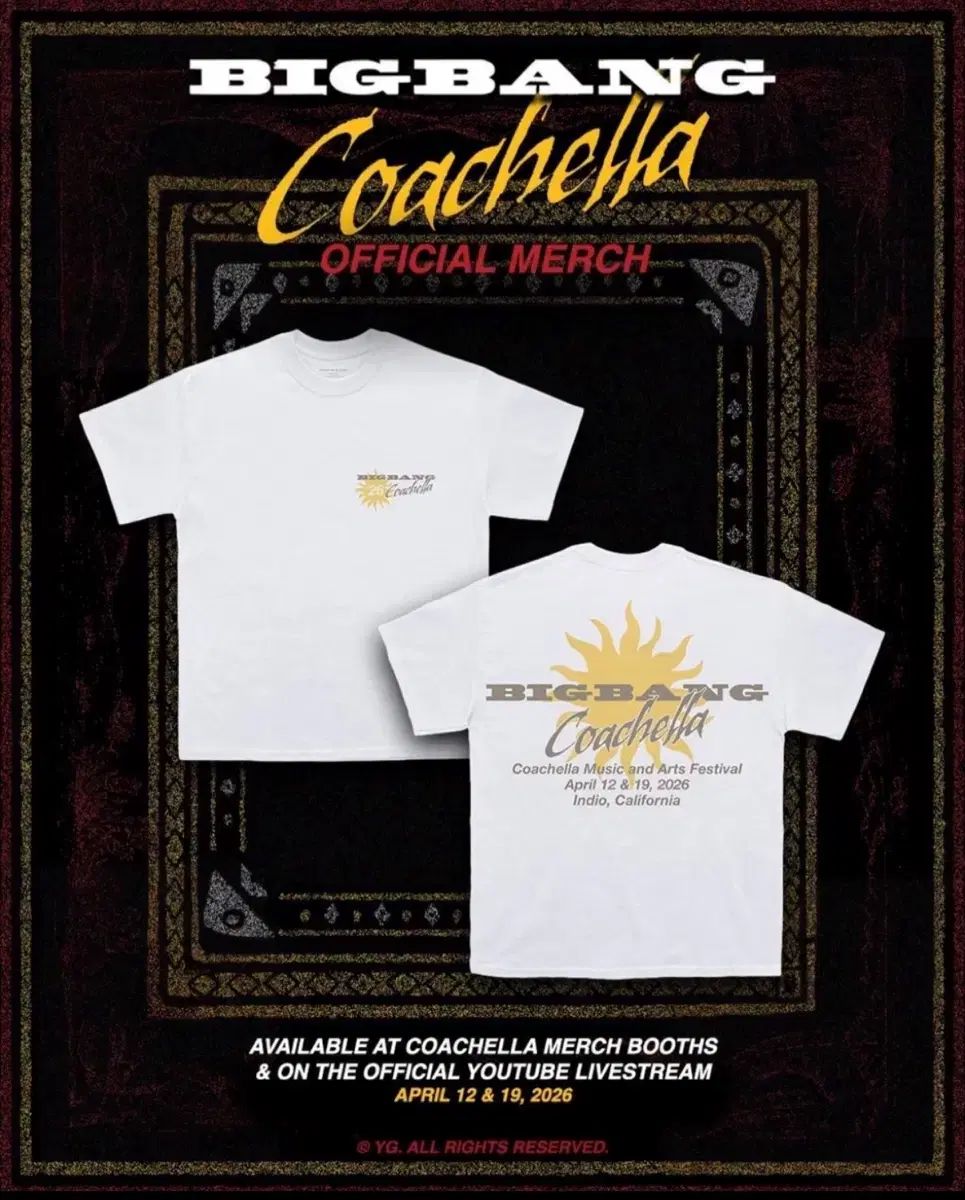 BIGBANG（ビッグバン） Coachella 2026 SUNDAY（サンデー） Tシャツ 白