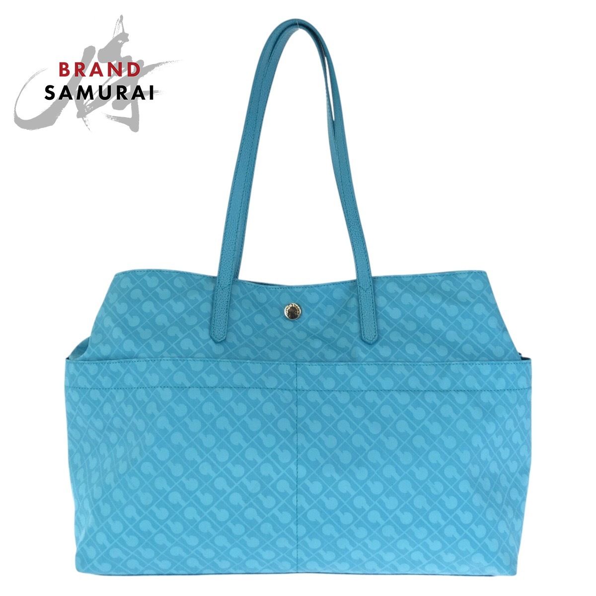 超美品 GHERARDINI ゲラルディーニ ソフティ ライトブルー ゴールド金具 ポリエステル/レザー ショルダーバッグ トートバッグ 602611【中古】