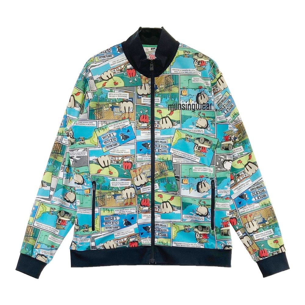 サイズ：LL MUNSING WEAR マンシングウェア 2023年 ENVOY ジップジャケット メッシュ コミック柄 ブラック系 [240101590095] ゴルフウェア メンズ ストスト