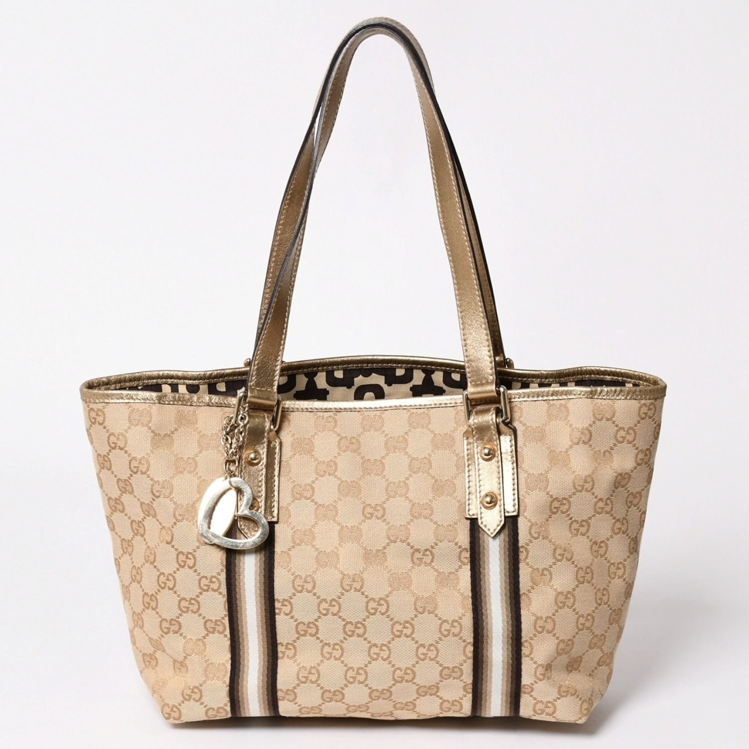 極美品 GUCCI グッチ Tote Bag トートバッグ Gold ゴールド ブラウン ゴールド金具 中古 137396 4a002057