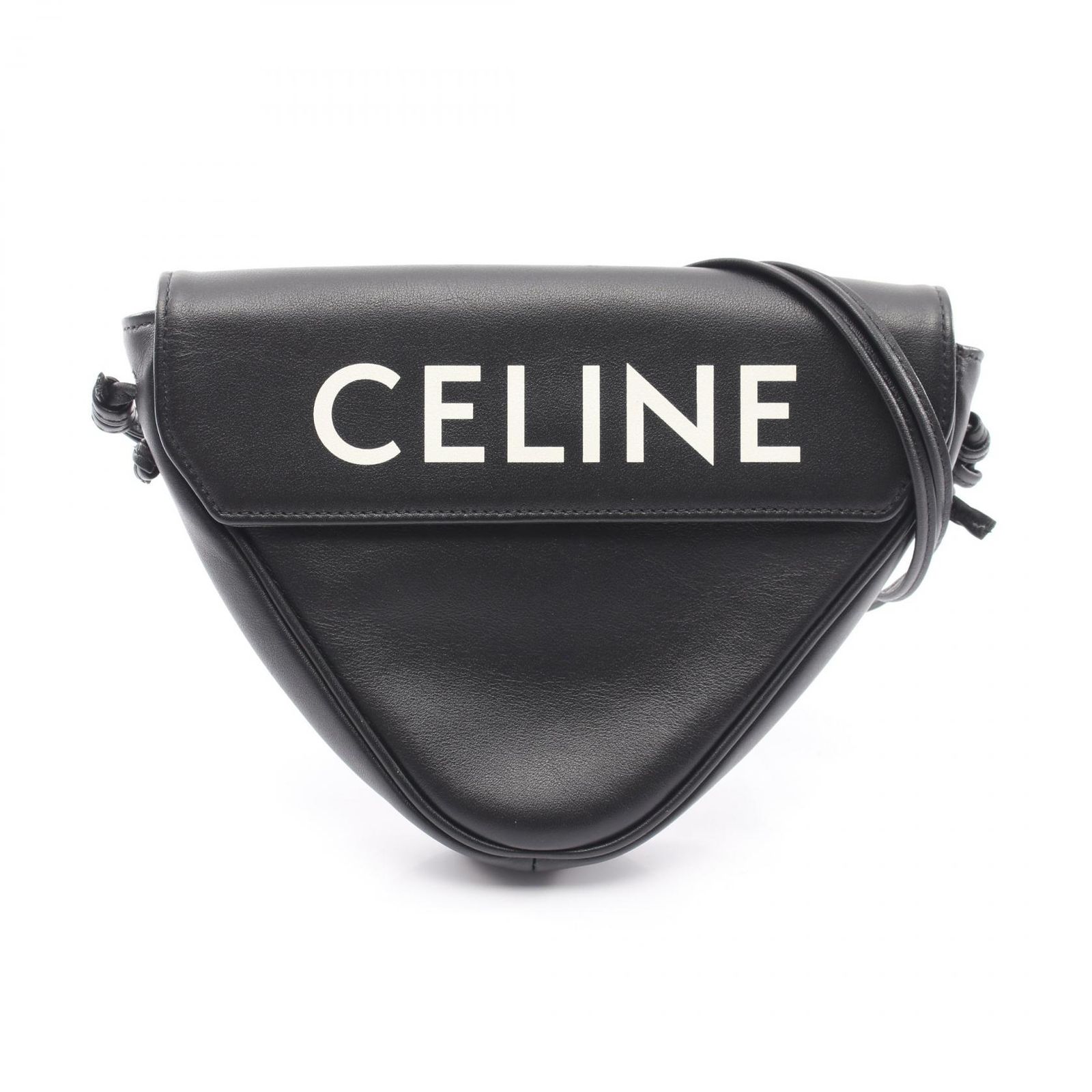 セリーヌ CELINE ショルダーバッグ トライアングル 10I193DMO.38SI ブラック レザー トライアングル ロゴ ショルダーバッグ レディース Used A