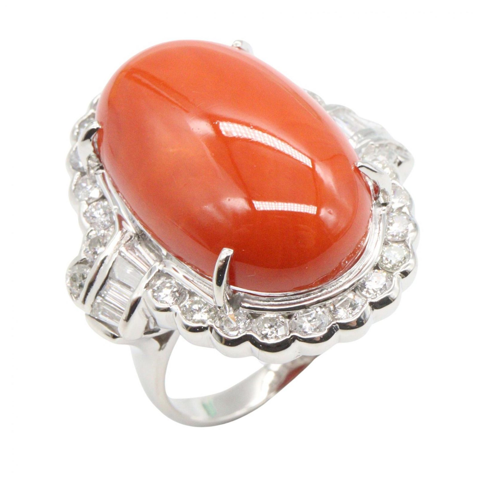 ジュエリー JEWELRY リング・指輪 珊瑚 ダイヤモンド リング 珊瑚 15.2g #10 Pt900プラチナ ダイヤモンド リング レディース Used A