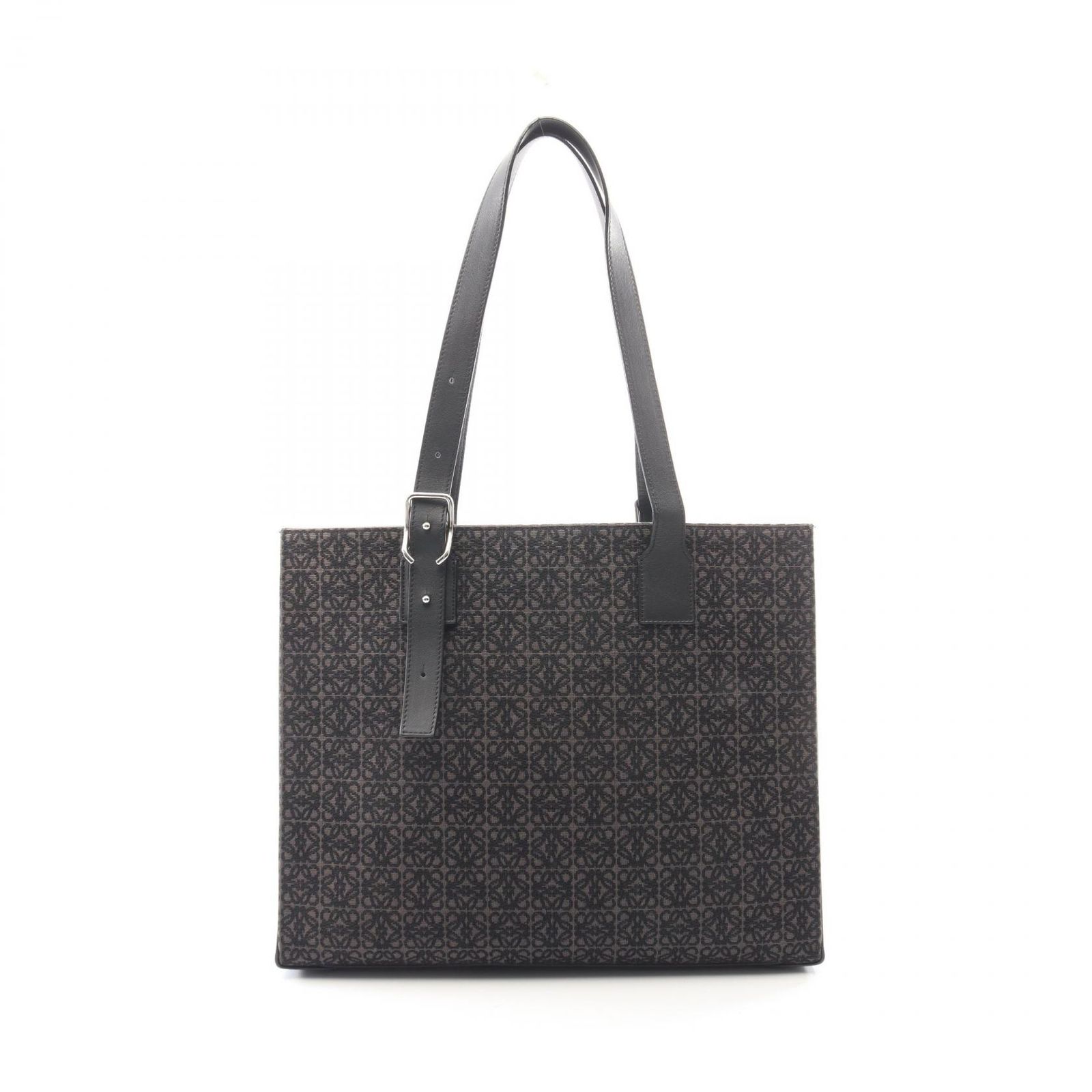 ロエベ LOEWE トートバッグ バックルホリゾンタル アナグラム ブラック キャンバス レザー アナグラム バックル ホリゾンタル トート メンズ Used B