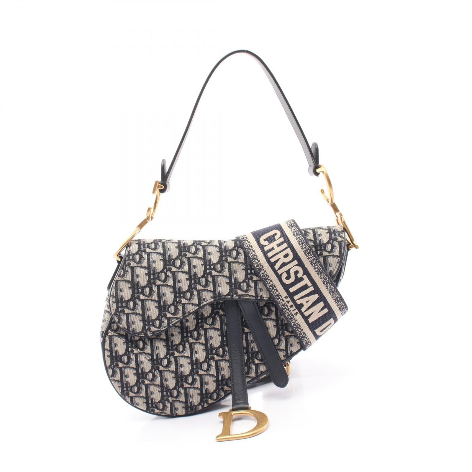 ディオール Dior ハンドバッグ SADDLE サドル オブリーク 2WAY M0446CTZQ ネイビー キャンバス レザー オブリーク サドルバッグ レディース Used A
