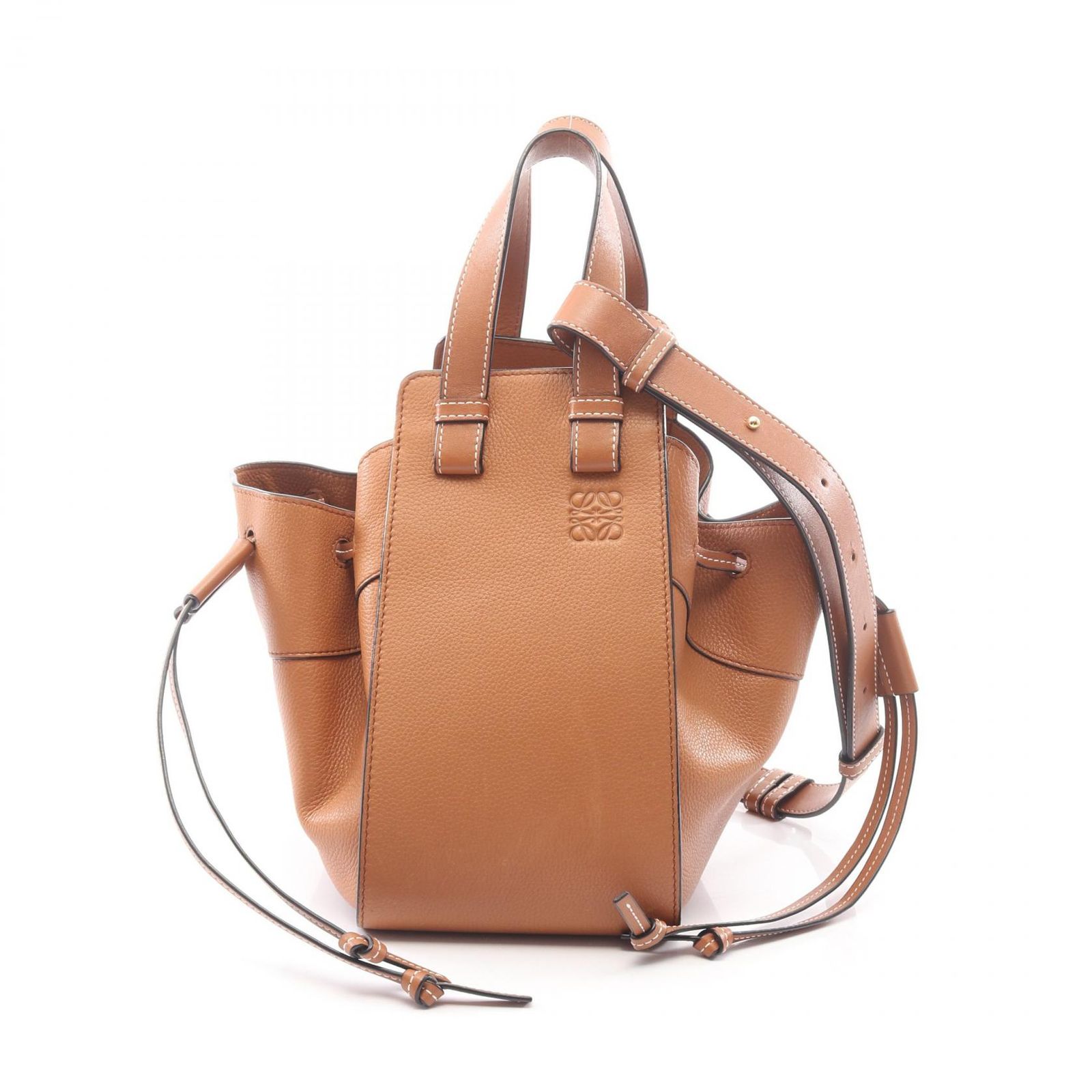 ロエベ LOEWE ハンドバッグ ハンモック ドローストリングバッグ スモール 2WAY 314.12 Z95 ブラウン レザー ハンモック スモール レディース Used B