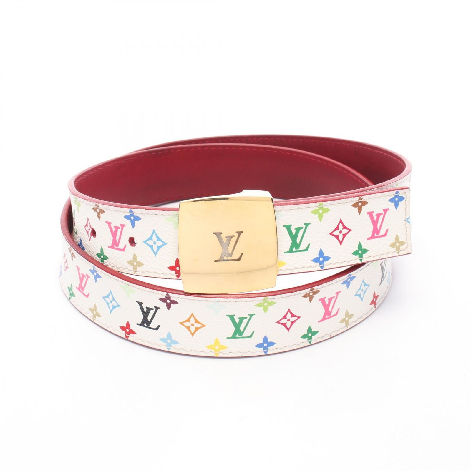 ルイ・ヴィトン LOUIS VUITTON ベルト サンチュール LVカット　リバーシブル ゴールド金具 M9682 レザー PVCコーティングキャンバス ベルト レディース Used B