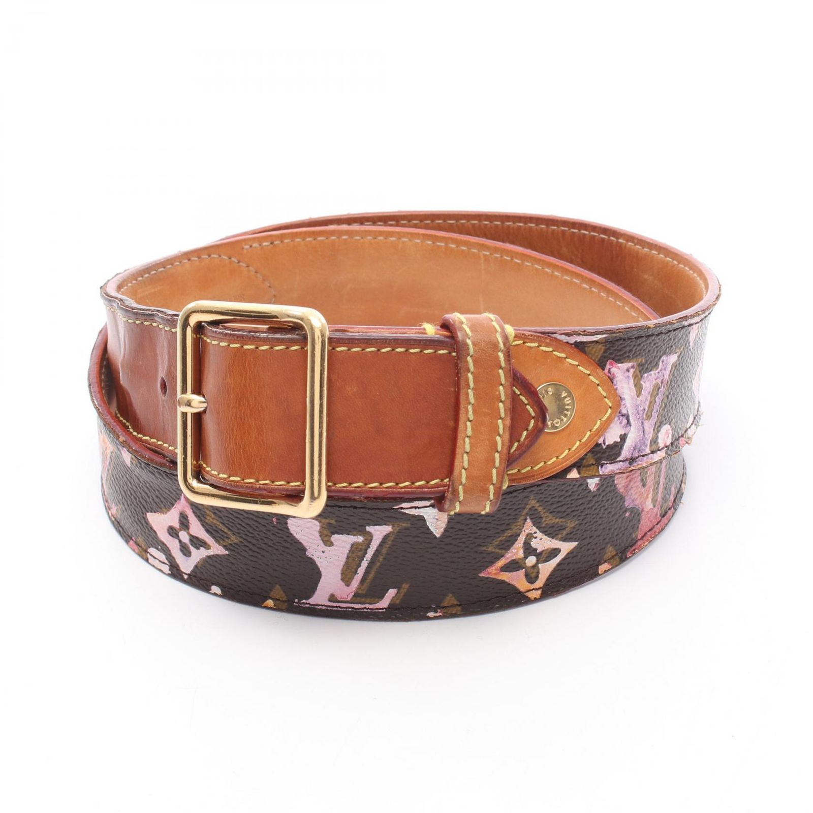 ルイ・ヴィトン LOUIS VUITTON ベルト サンチュール モノグラムウォーターカラー ゴールド金具 M9622 レザー PVCコーティングキャンバス ベルト レディース Used B