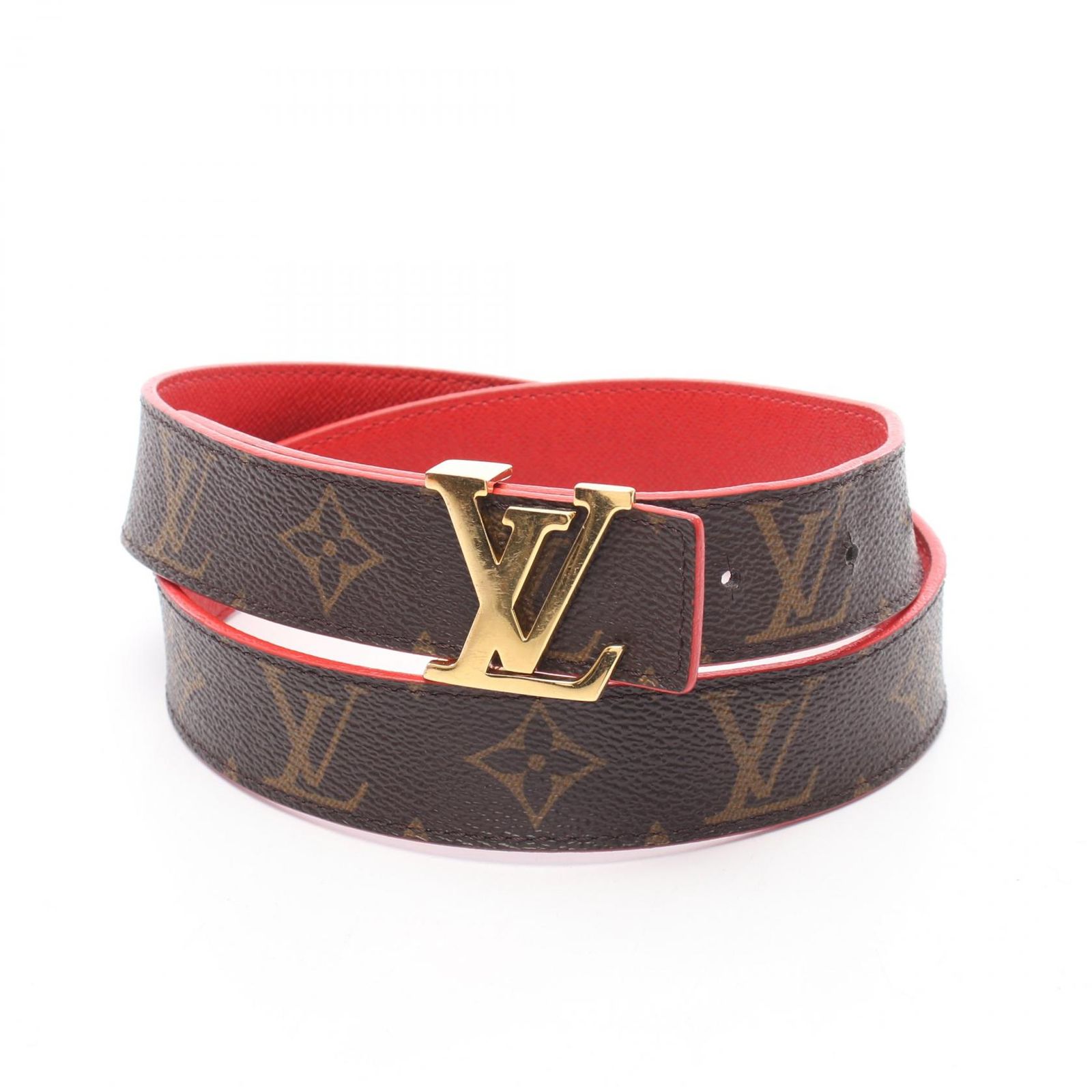 ルイ・ヴィトン LOUIS VUITTON ベルト サンチュール イニシャル モノグラム ルージュ M9498 レザー PVCコーティングキャンバス ベルト レディース Used B