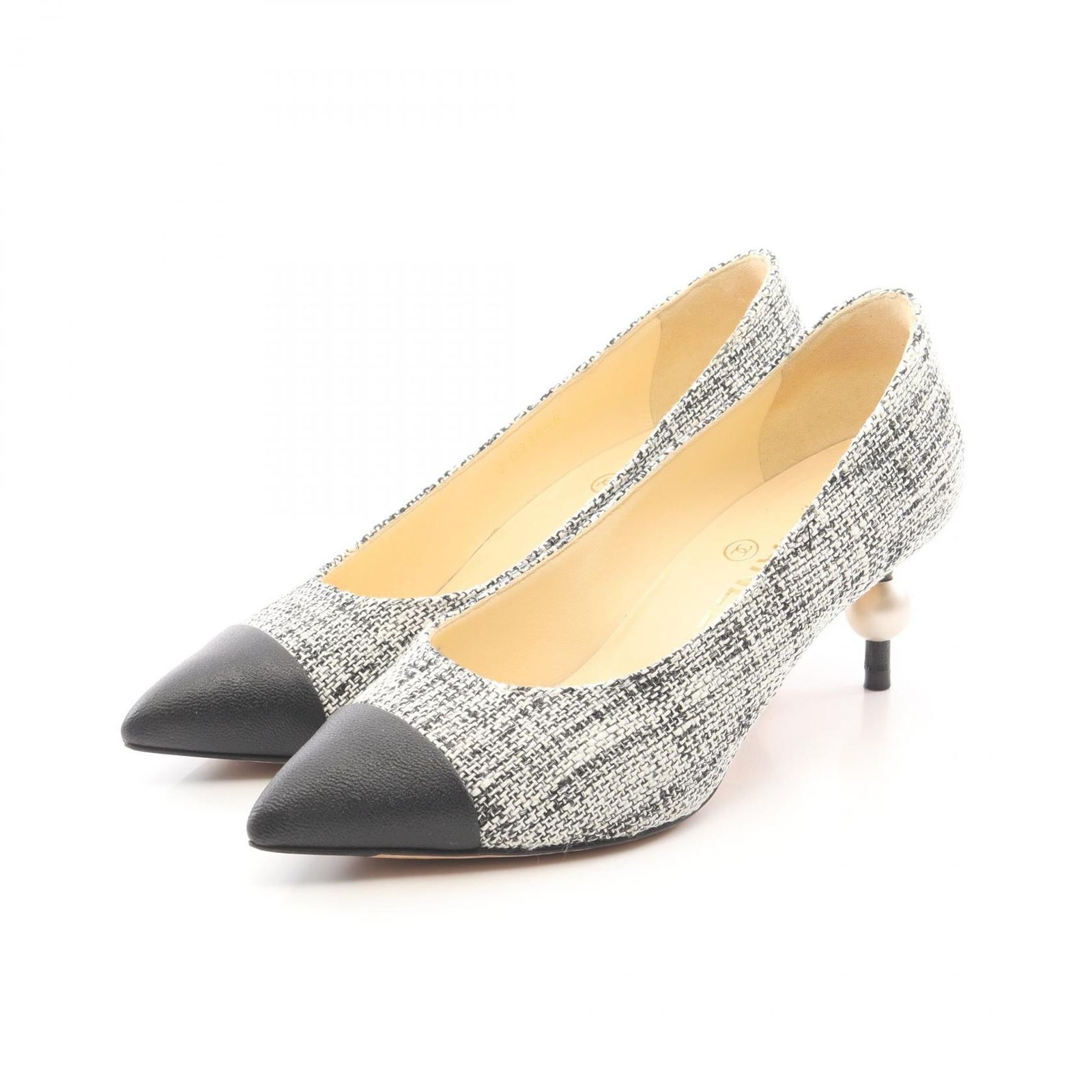 シャネル CHANEL パンプス ココマーク JG33456 ブラック/アイボリー ファブリック レザー ツイードパンプス レディース Used A
