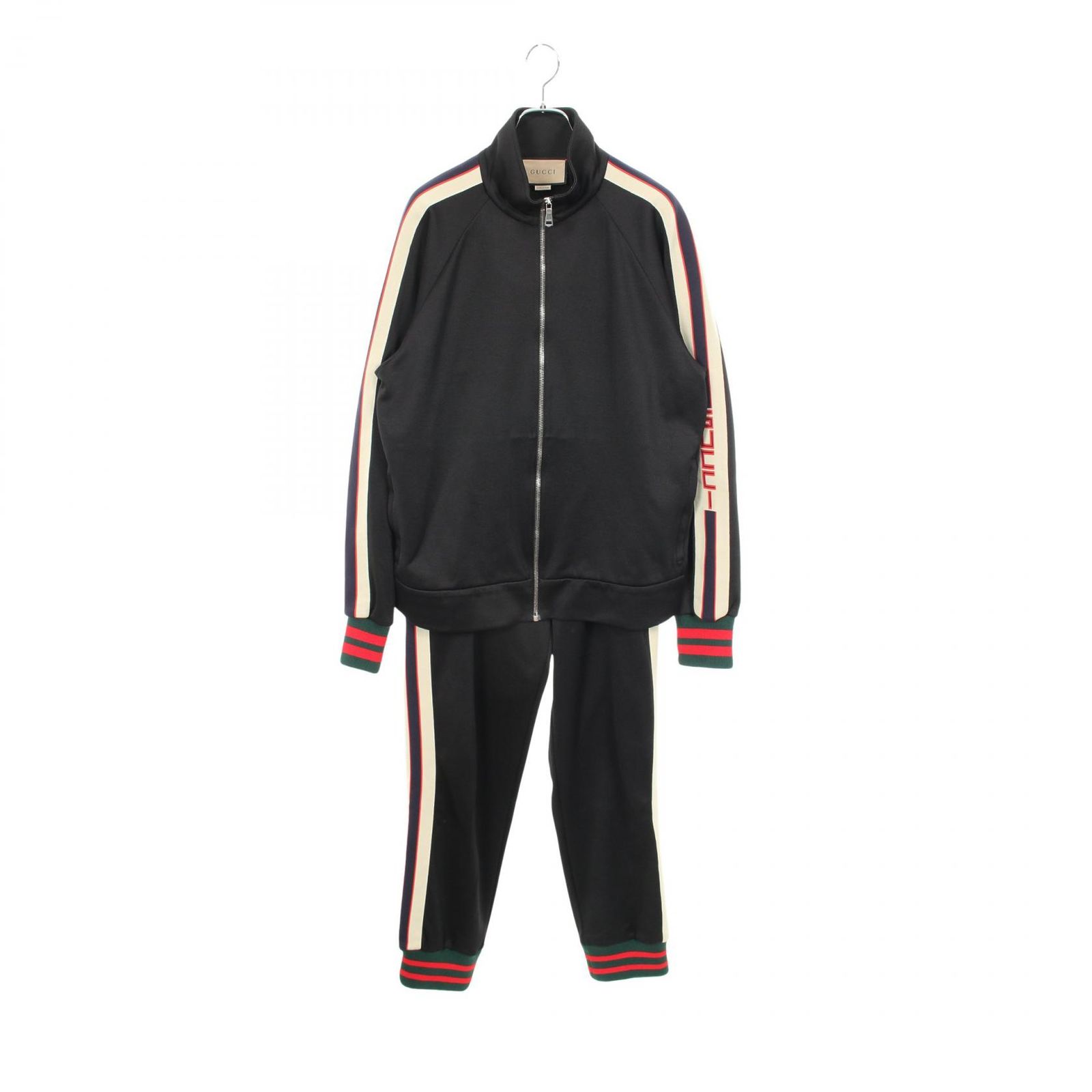 グッチ GUCCI セットアップ ウェブライン テクニカルジャージー トラックジャケット トラックパンツ ブラック コットン セットアップ メンズ Used A