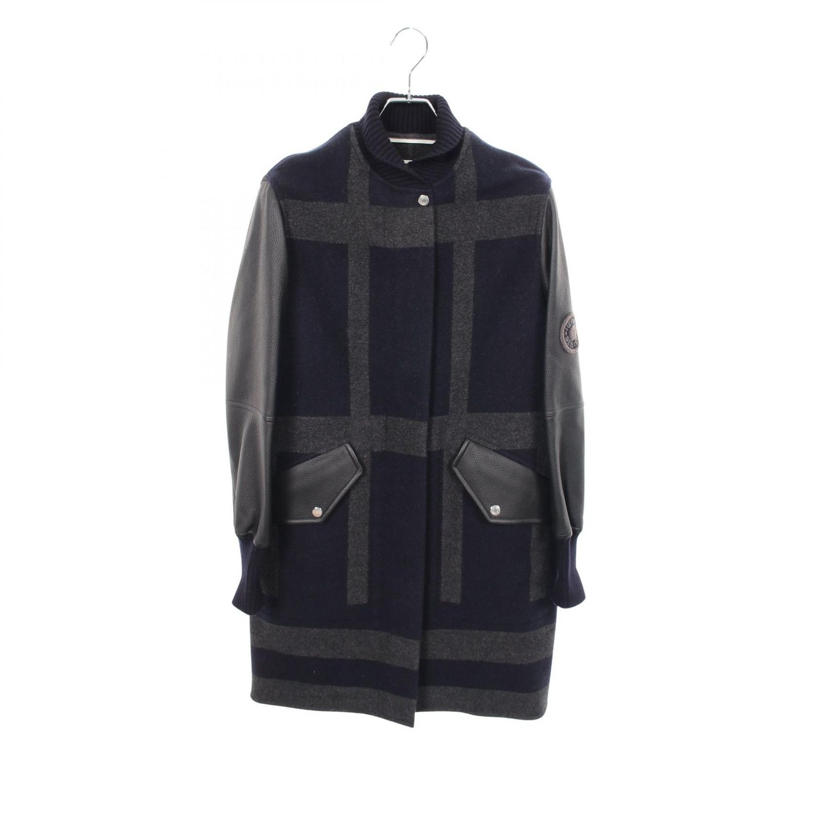 エルメス HERMES バーシティ ブルゾン ネイビー カシミヤ レザー ブルゾンコート レディース Used A