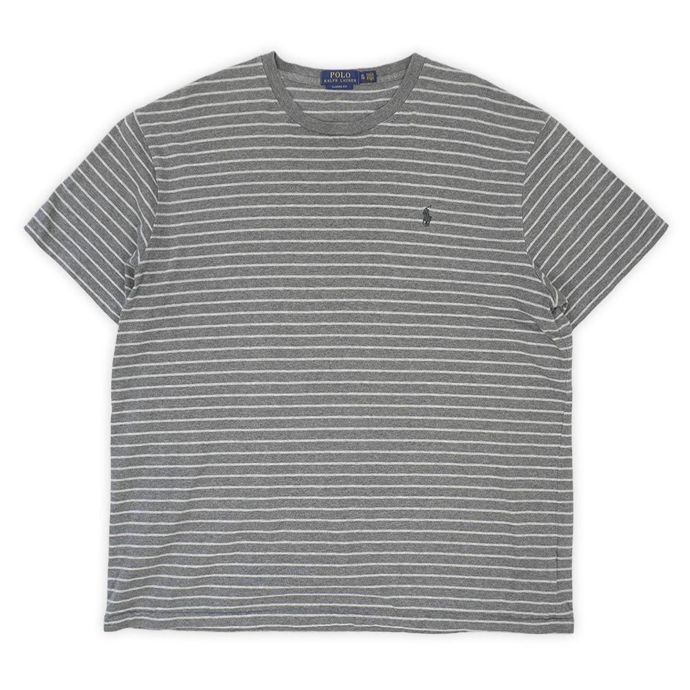 ポロラルフローレン POLO RALPH LAUREN 00s 2000年代 ボーダーTシャツ PRL ロゴ 刺? ポニー シングルステッチ USA ヴィンテージ アメリカ 古着 メンズ Tシャツ カットソー グレー系 XL【中古】
