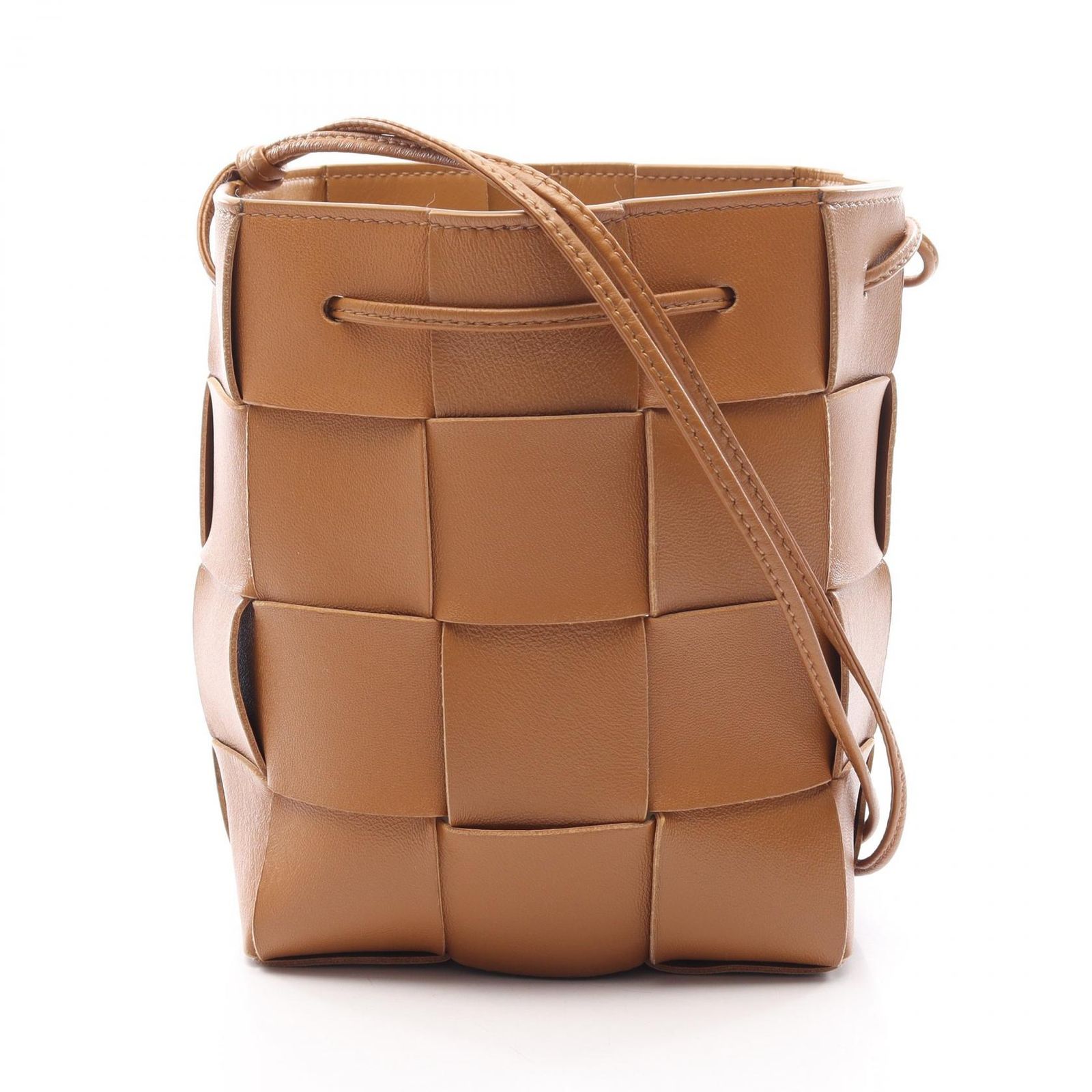 ボッテガヴェネタ BOTTEGA VENETA ショルダーバッグ スモール カセット バケットバッグ 680218 キャメル レザー スモール カセット バケットバッグ レディース Used A