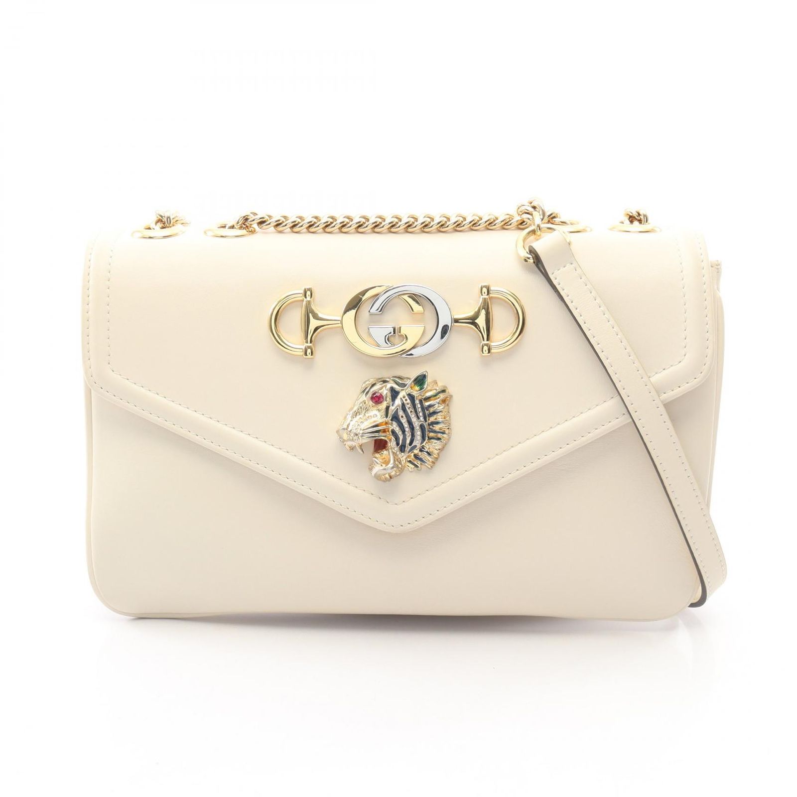 グッチ GUCCI ショルダーバッグ ラジャ タイガーヘッド 537241 ホワイト レザー ラジャ タイガーヘッド チェーンショルダー レディース Used B