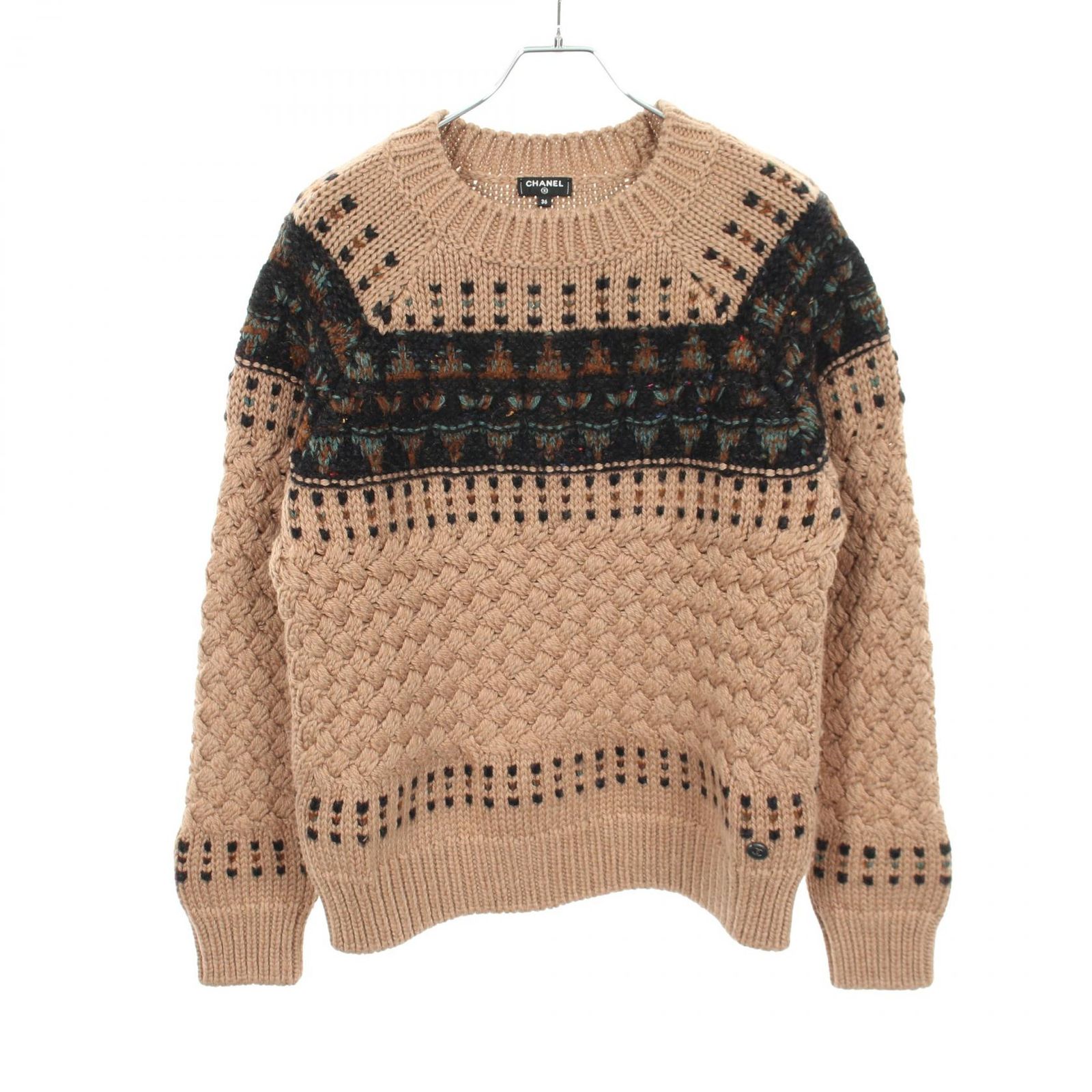 シャネル CHANEL ニット ケーブル P57342K07536 ベージュ ウール セーター レディース Used A