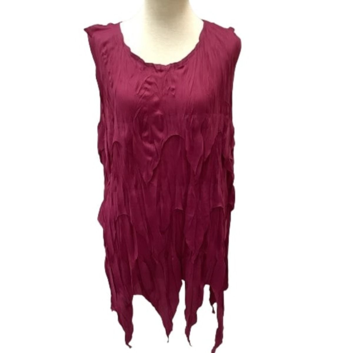 ♪♪ISSEY MIYAKE イッセイミヤケ PLEATS PLEASE 変形デザイン ノースリーブカットソー SIZE 3 ワインレッド