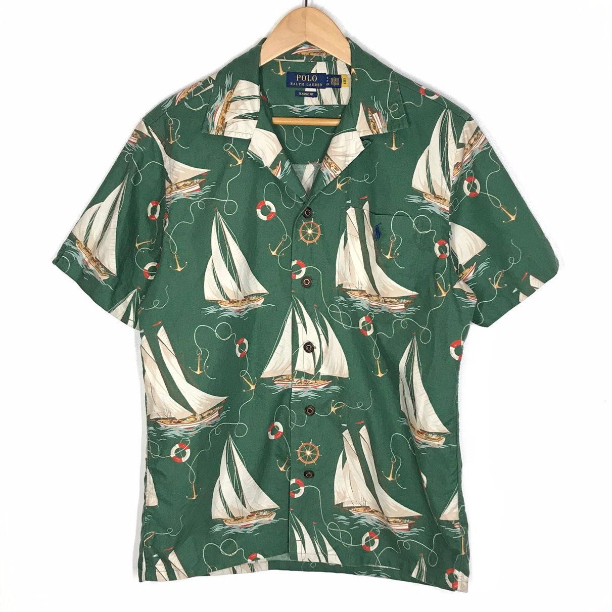 【倉吉店】 中古 RALPH LAUREN | ラルフローレン 半袖シャツ 総柄 アロハシャツ グリーン サイズ：S 【101】