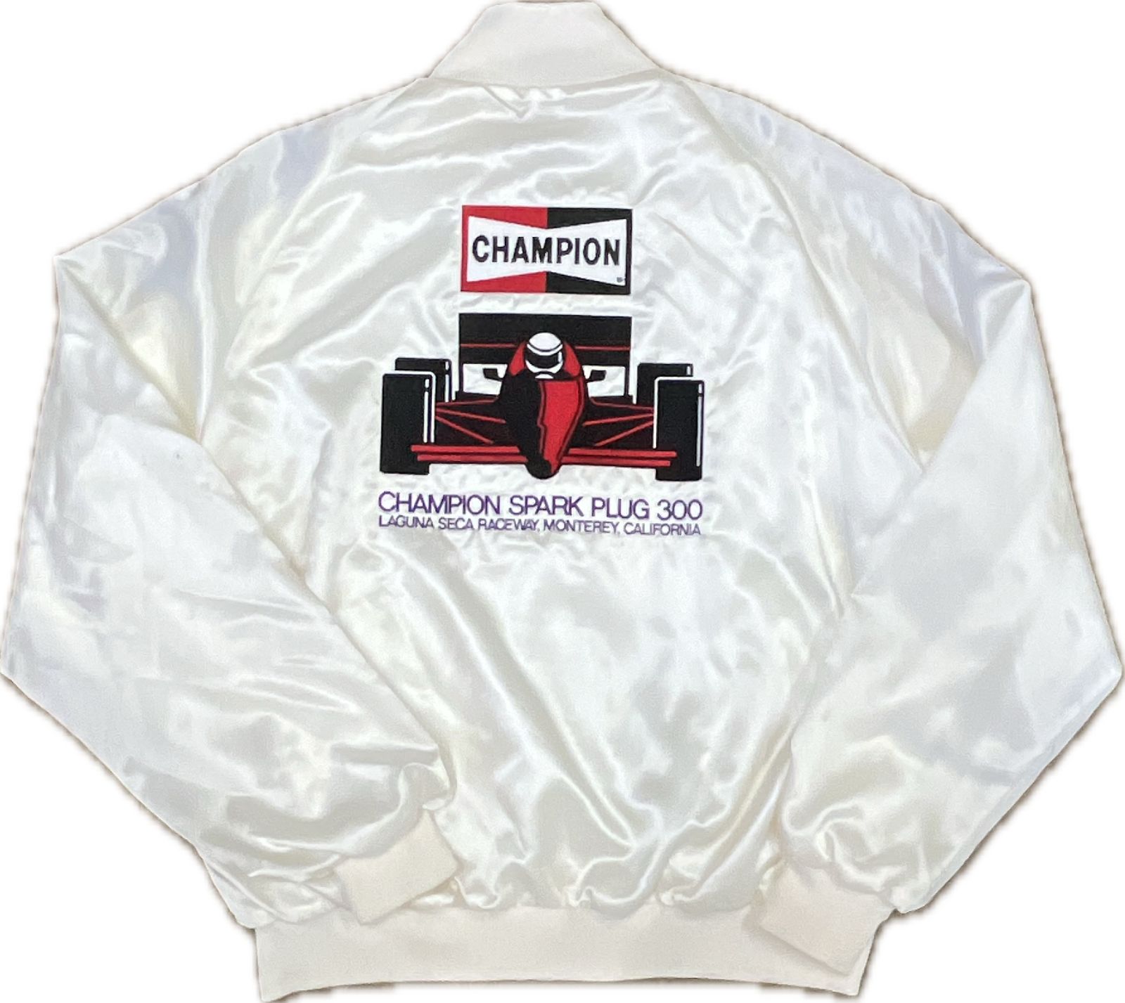 80s CHAMPION SPARK PLUG Satin Racing Jacket Laguna Seca Raceway 