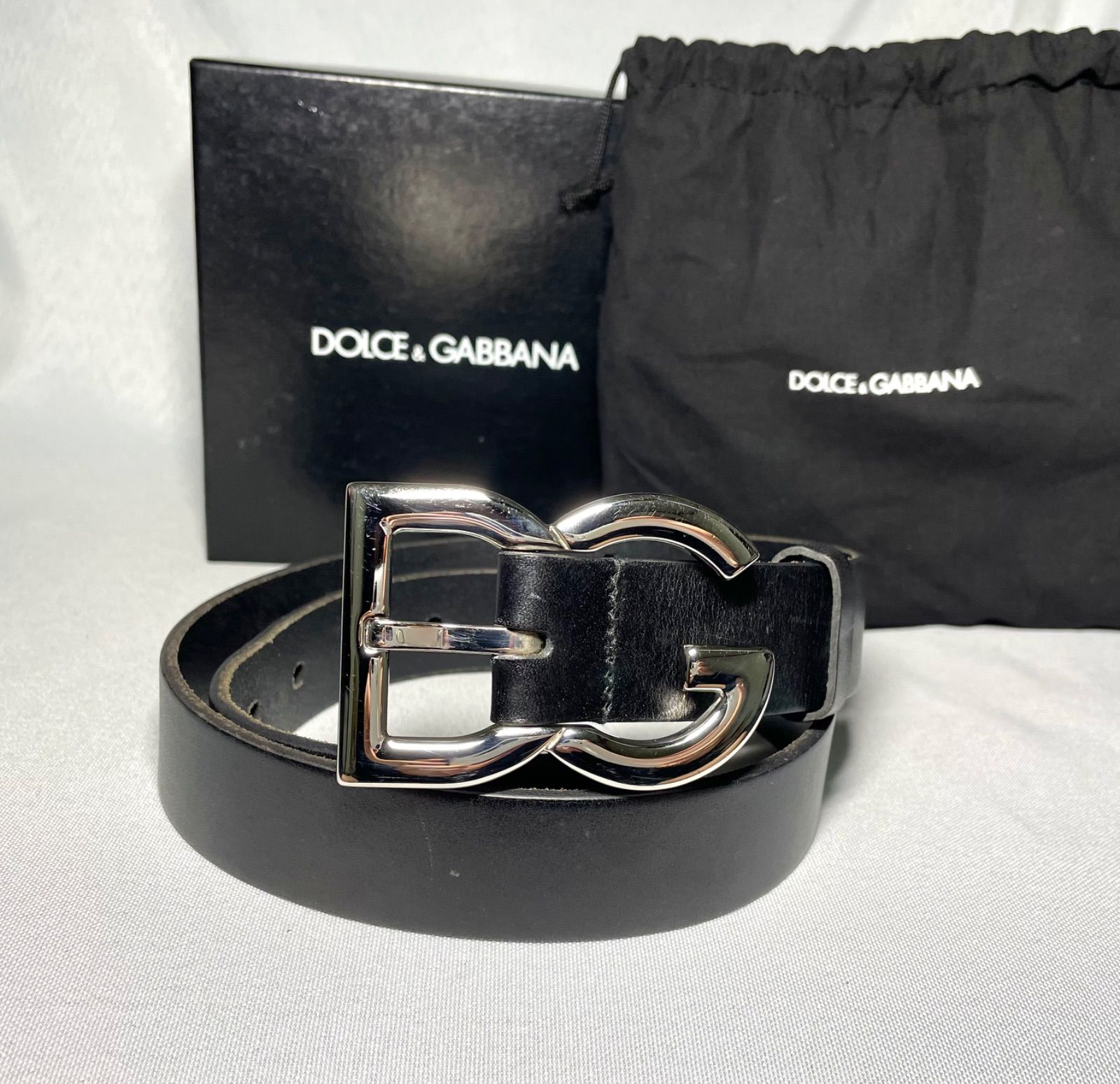 銀次様　ドルチェアンドガッバーナ　ベルト　DG レザー　ロゴ　シルバー 希少 DOLCE&GABBANA ドルチェ&ガッバーナ DGロゴ シルバーバックル