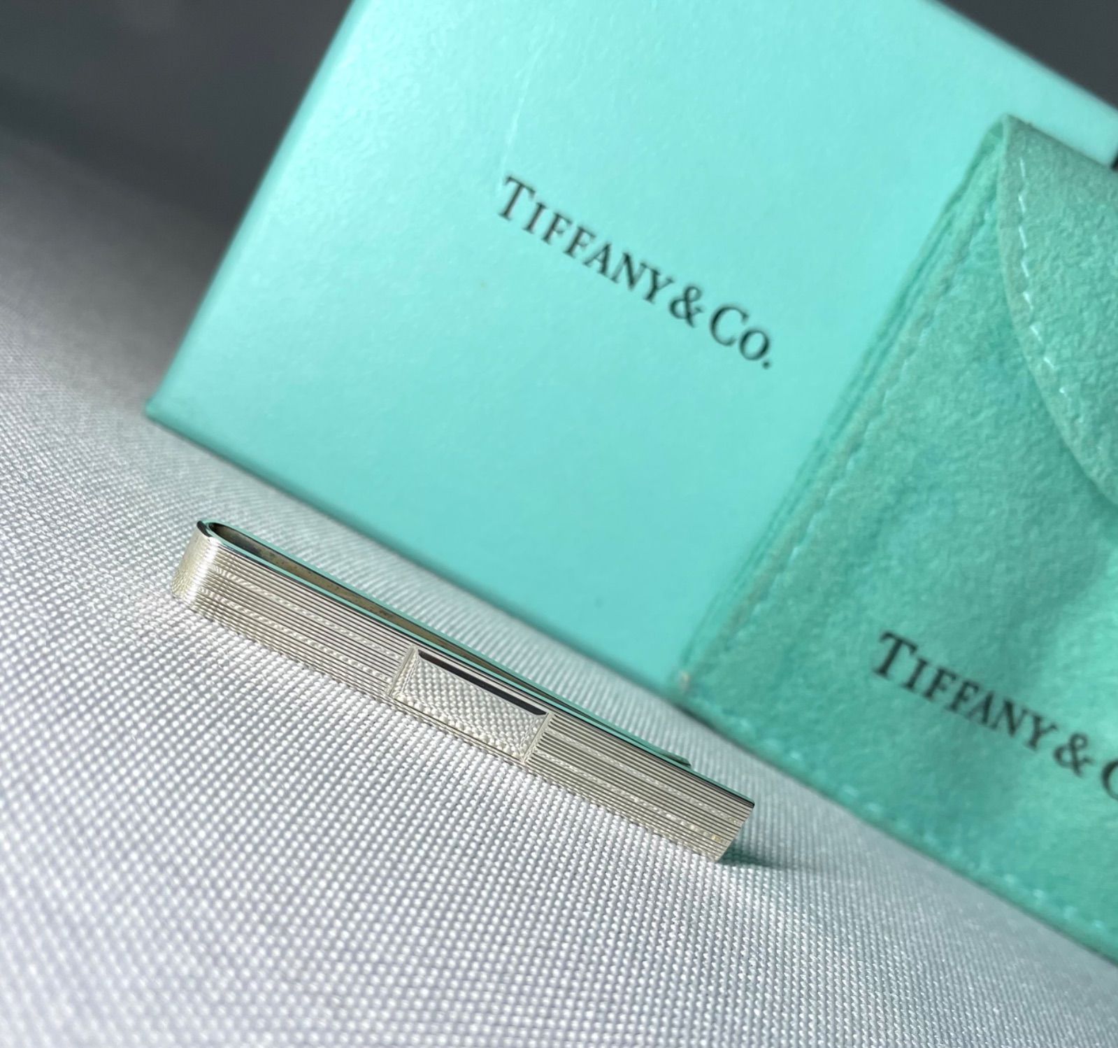 美品 廃盤 TIFFANY ティファニー 鏡面スターリングシルバー ストライプライン ネクタイピン タイピン タイバー SV925 メンズ 付属有