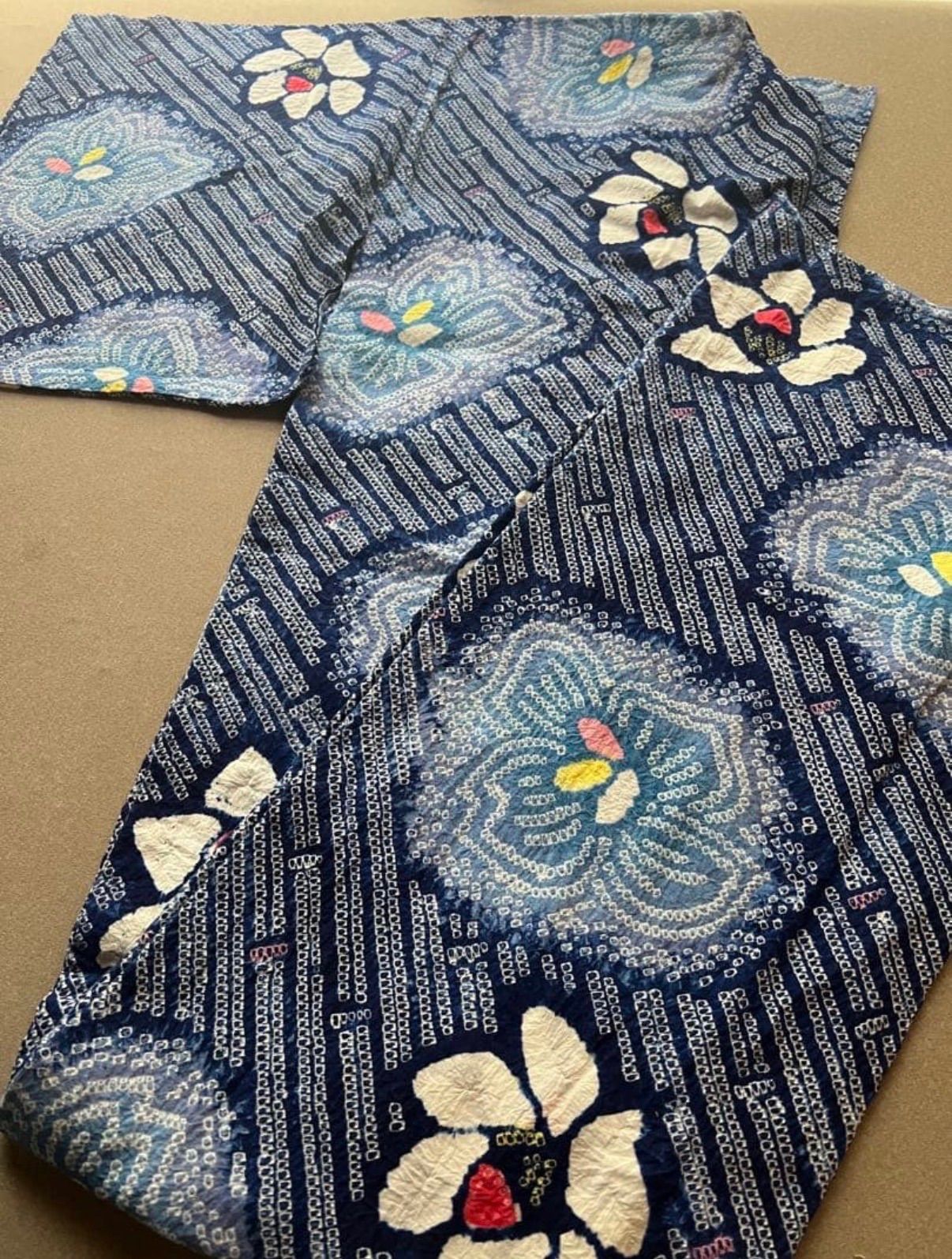 浴衣　有松絞り　花　ブルー　夏物