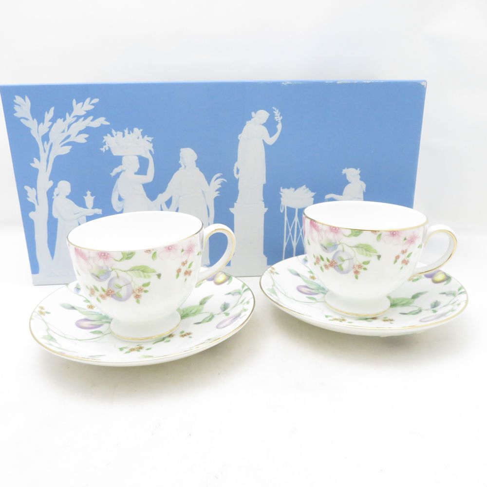 未使用 WEDGWOOD ウェッジウッド スウィートプラム ティーカップ＆ソーサー 2客 リー ペア 金彩 英国 SU14255K1
