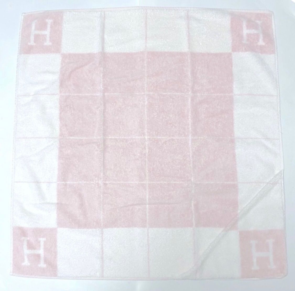 今回も早い者勝ち！ 参考価格￥40,700！フランス製【美品】エルメス Hロゴ バスラップ アヴァロン おくるみ ベビータオル バスタオル ピンク コットン100％　2A48