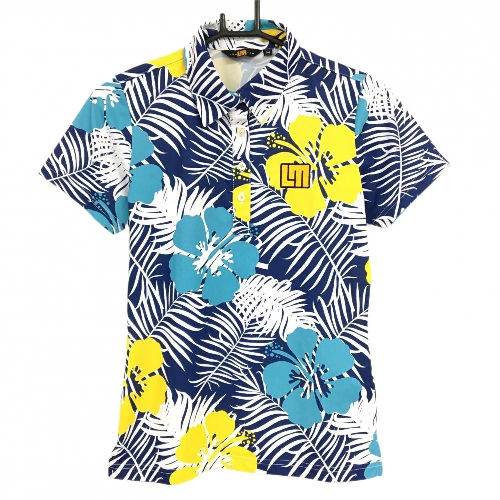 超美品】ラウドマウス 半袖ポロシャツ ネイビー×白 花柄 リーフ柄