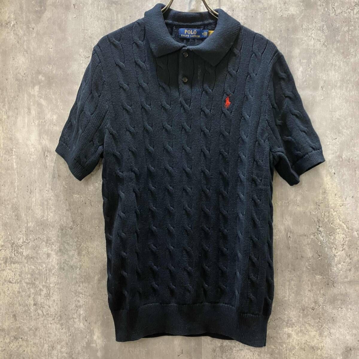POLO RALPH LAUREN 半袖ポロケーブルニット size M ネイビー ポロ