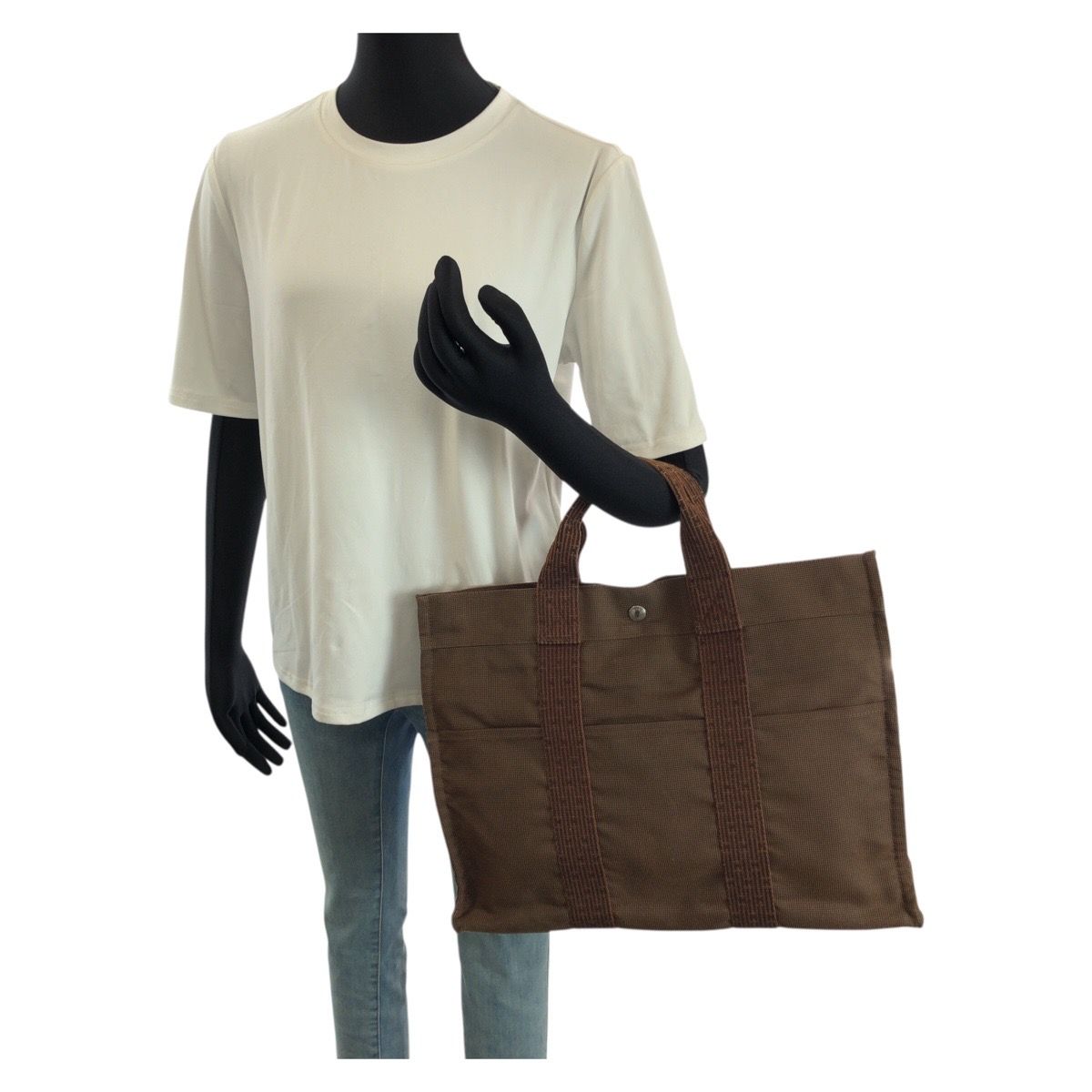 HERMES エルメス エールライン MM ブラウン シルバー金具 ポリアミド