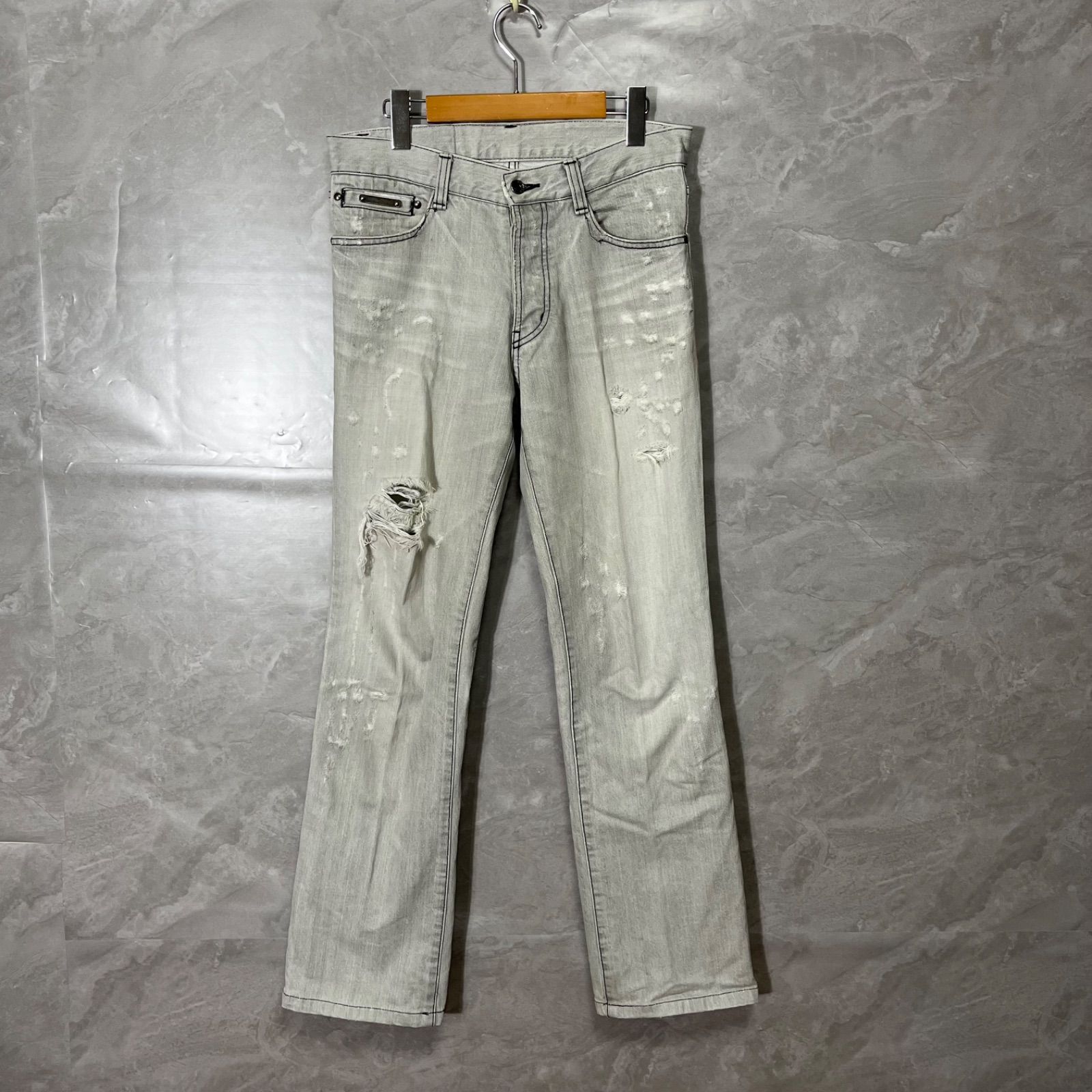 5351 POUR LES HOMMES ダメージ加工 フレア デニムパンツ 2 グレー系 