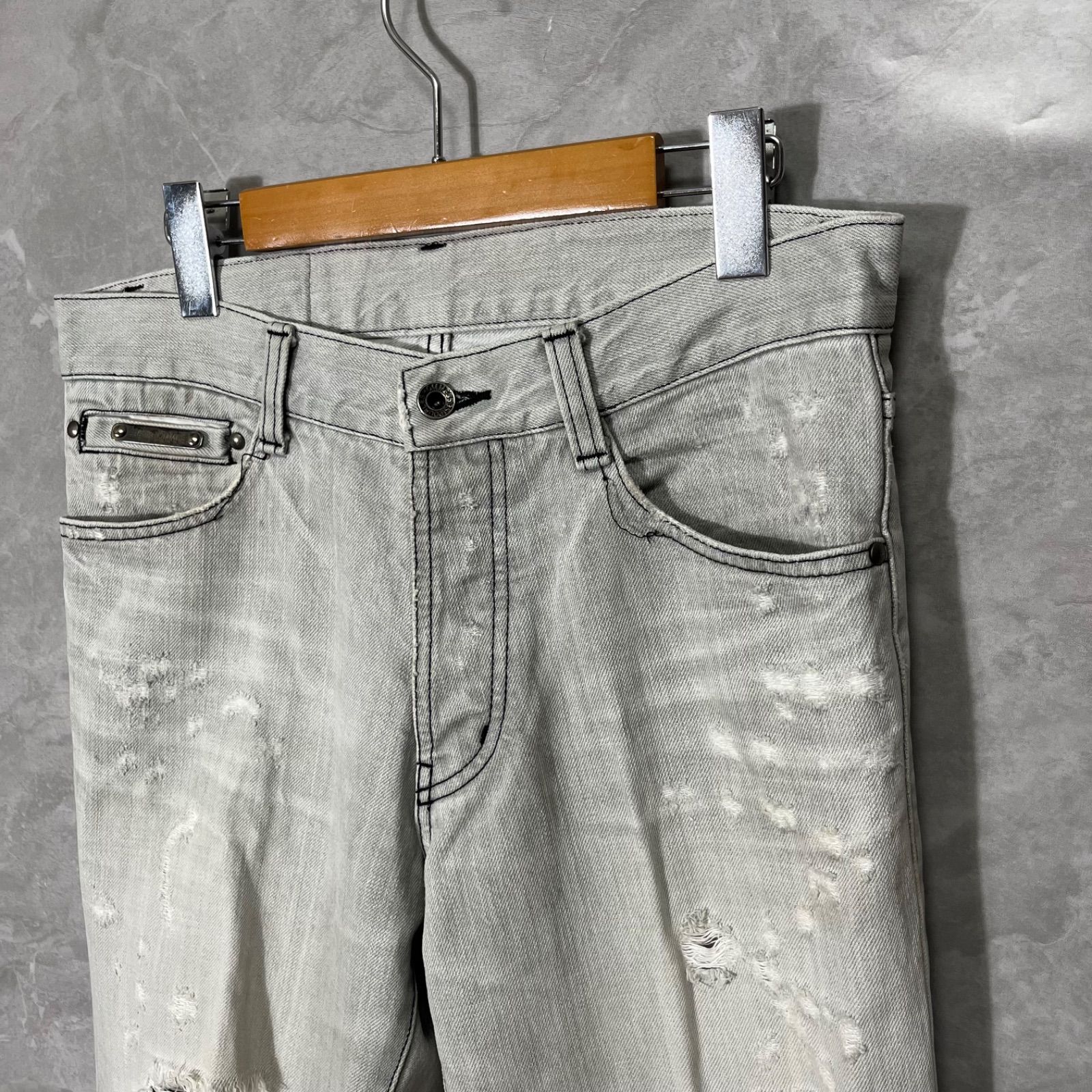 5351 POUR LES HOMMES ダメージ加工 フレア デニムパンツ 2 グレー系 