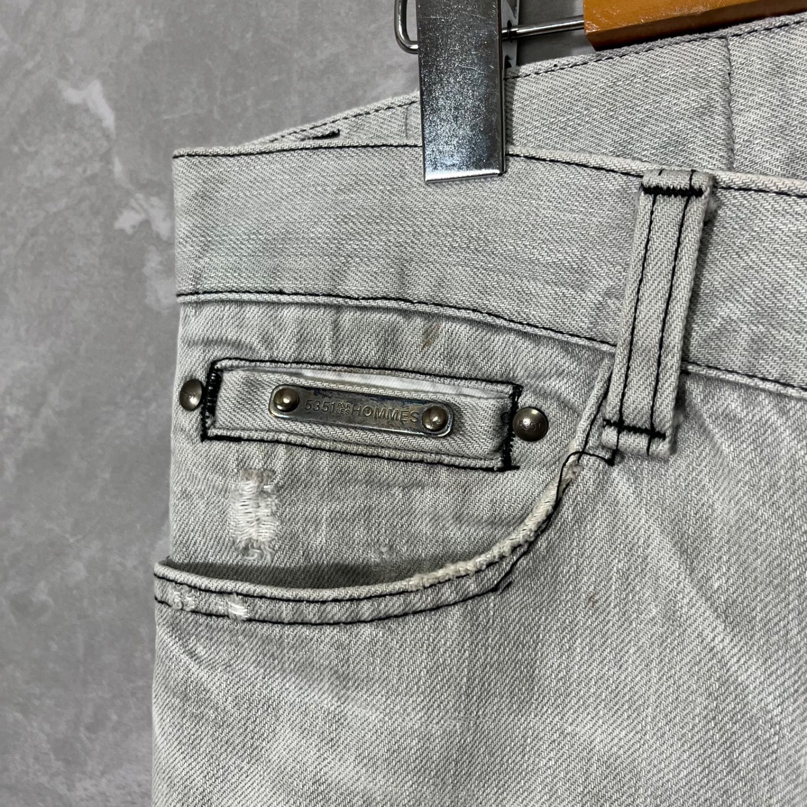 5351 POUR LES HOMMES ダメージ加工 フレア デニムパンツ 2 グレー系 