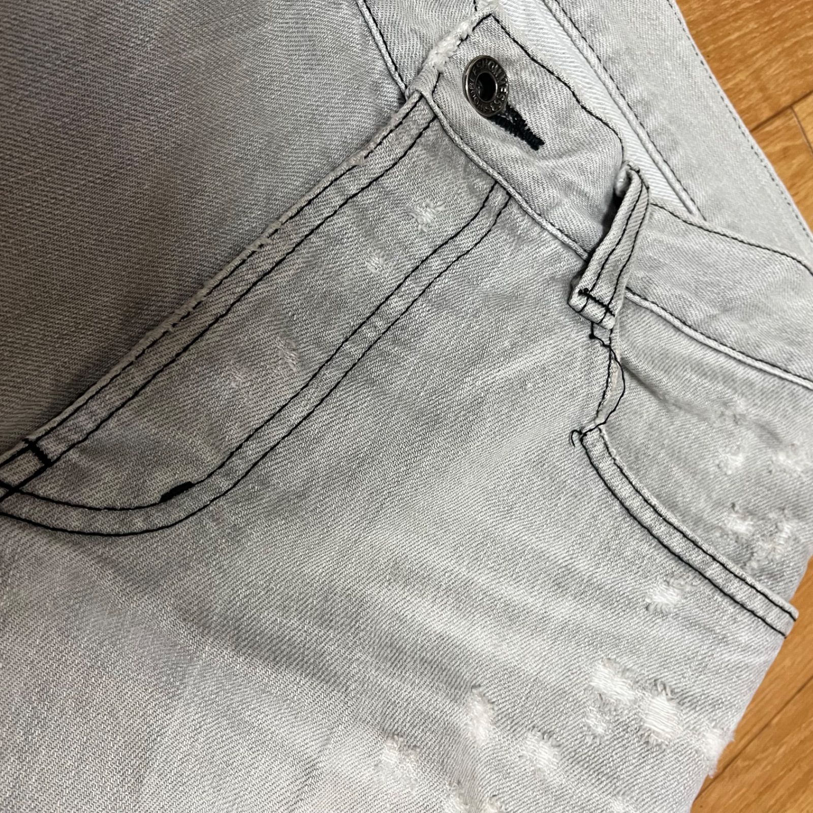 5351 POUR LES HOMMES ダメージ加工 フレア デニムパンツ 2 グレー系 