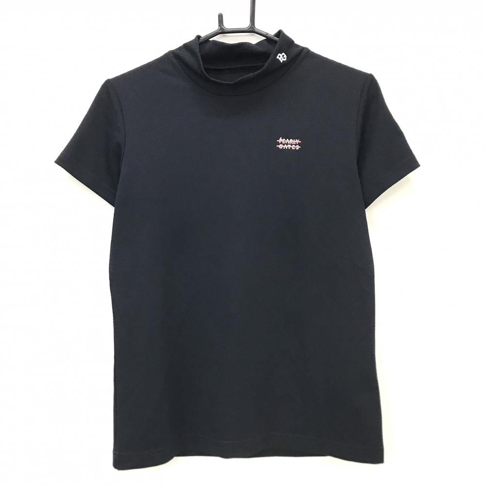 【超美品】パーリーゲイツ 半袖ハイネックシャツ 黒 ボールくん バックプリント レディース 1(M) ゴルフウェア 2024年モデル PEARLY GATES ゴルフ 【超美品】パーリーゲイツ 半袖ハイネックシャツ 黒 ボールくん