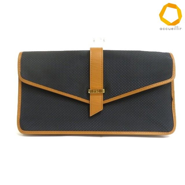 #ab イヴサンローラン Yves Saint Laurent YSL クラッチ パーティーバッグ 黒 茶系 レディース [940887] k01