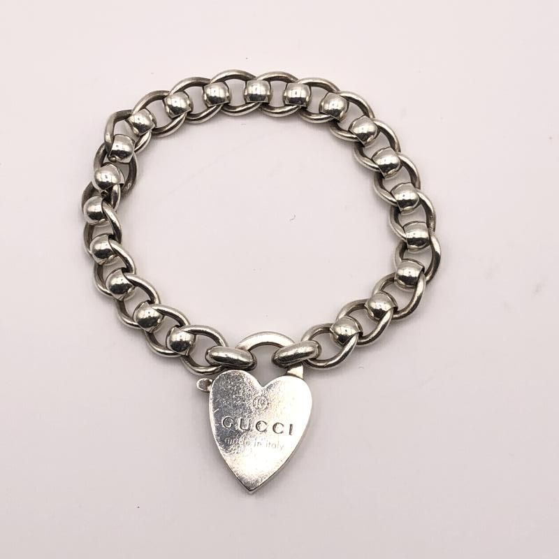 中古】GUCCI ハートチェーンブレスレット シルバー925 サイズ21 △留め