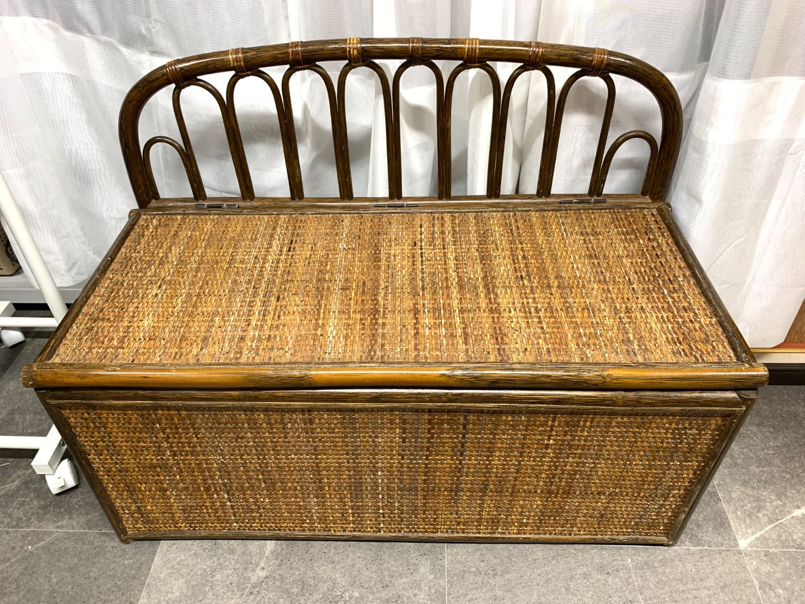 早い者勝ち　ラタン家具　ベンチ　籐家具 ベンチ収納 レトロ　ヴィンテージ　ハート 楽天市場】籐 収納ベンチ クッション付 幅90cm （ 送料無料 ベンチ