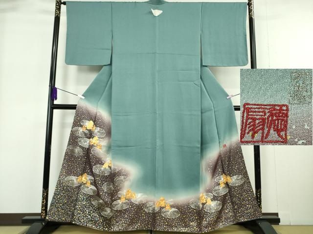 平和屋着物●極上 国際的伝統工芸作家 十二代・藤林徳扇 苑寿 色留袖 駒刺繍 暈し染め 金銀彩 銀通し地 反端付き 逸品 未使用 DZAB6172kh6