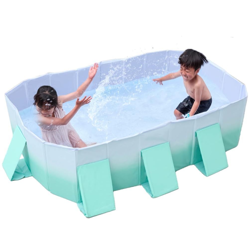 プール 2.1m 2.5m 大型 折り畳みプール 空気入れ不要 【子供たちを笑顔にするHappy family pool】遊具 子供用 家庭用 折り畳み式 (スモーキーブルー/グリーン, 2.1m)