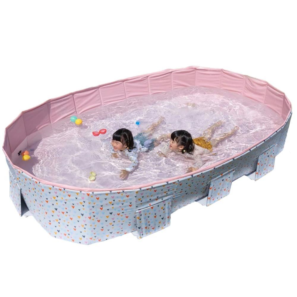 折りたたみプール 3.0ｍ 大型 プール 空気入れ不要 【子供たちを笑顔にするHappy family pool】子供用 家庭用 折りたたみ (ハート, 3.0)